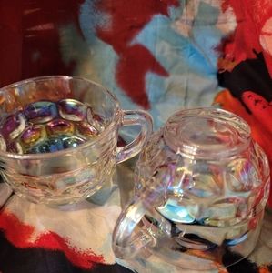 Set of 2 Iridescent 🌈 Vintage Federal Glass Tea Cups